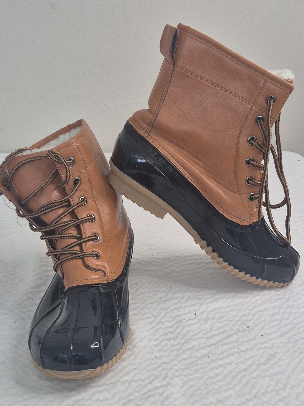 Women’s Brown/Black Duck Boots Lace Up Faux Fur Lined Ankle Boots EU 38